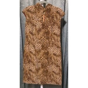 Jessica Howard Dress 14 Midi Brown Leopard Print Sleeveless Back Zip Animal